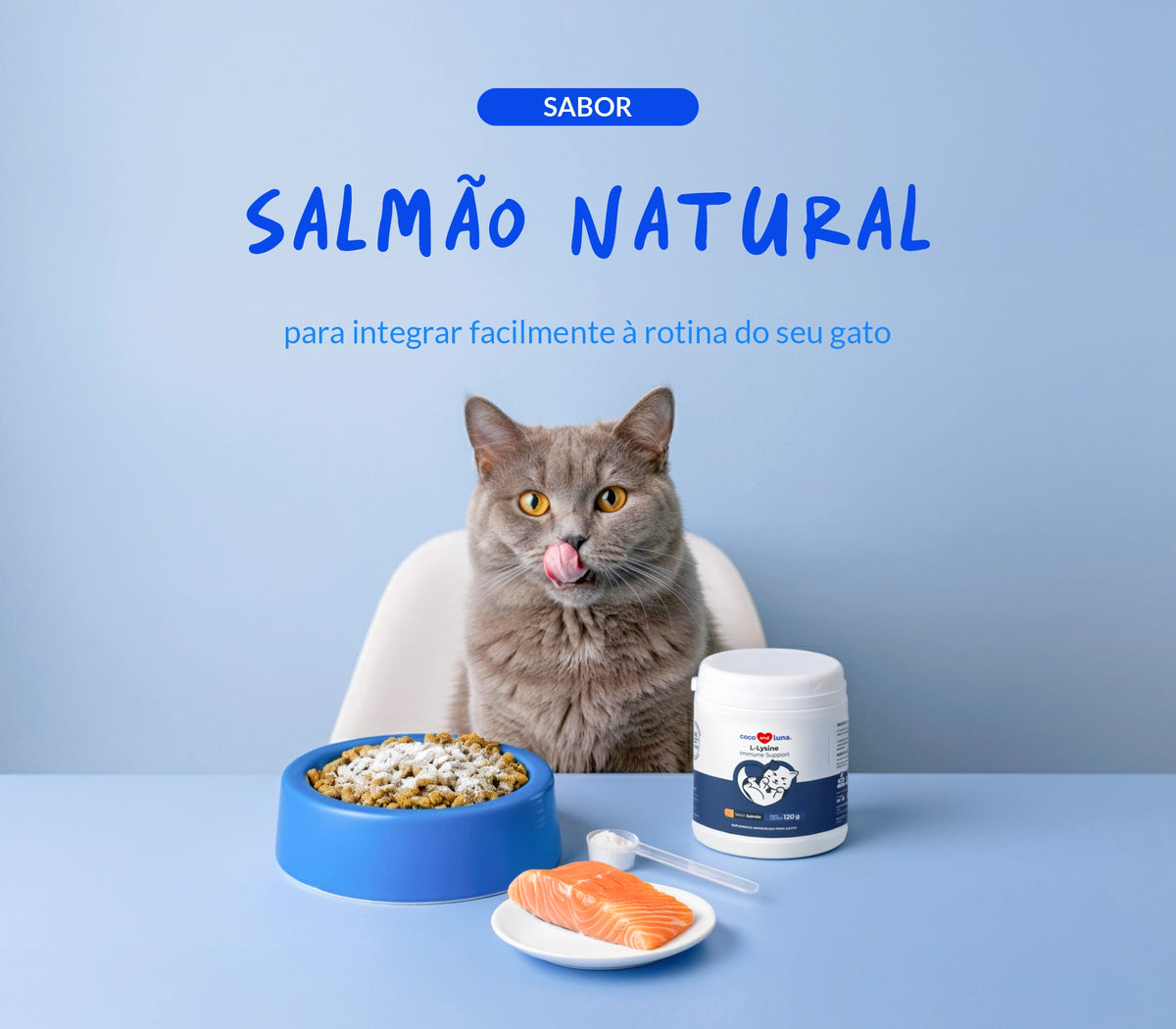 Lisina para gatos - 120g - Ajuda na imunidade e visão. Sabor salmão.